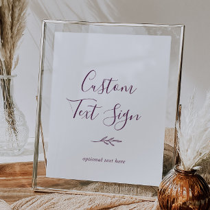 Minimal Leaf Eggplant Custom Text Sign