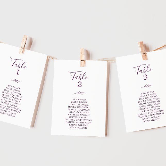 Minimal Leaf Eggplant Hanging Seating Chart Card (Creator Uploaded)