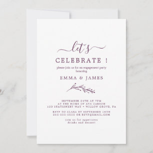 Minimal Leaf Eggplant "Let's Celebrate" Invitation