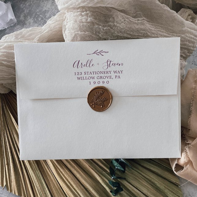 Minimal Leaf | Eggplant Purple Wedding Invitation Envelope (Creator Uploaded)
