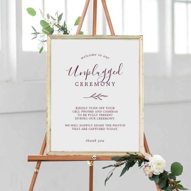Minimal Leaf | Eggplant Unplugged Ceremony Sign (Creator Uploaded)