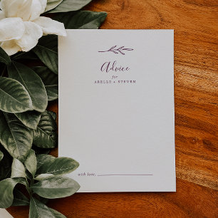 Minimal Leaf   Eggplant Wedding Advice Card