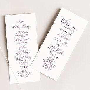 Minimal Leaf Eggplant Wedding Program Programme