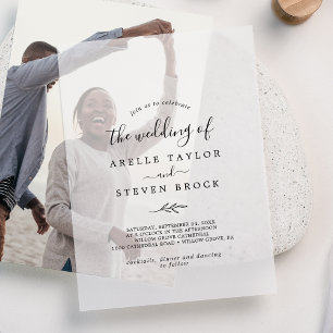 Minimal Leaf Fancy Modern Simple Botanical Wedding Vellum Invitations