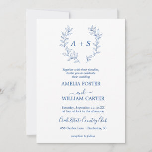 Minimal Leaf Formal Monogram Wedding Invitation
