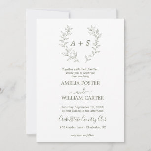 Minimal Leaf   Formal Monogram Wedding Invitation