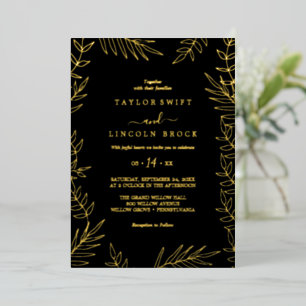Minimal Leaf Gold Foil Black Frame Wedding