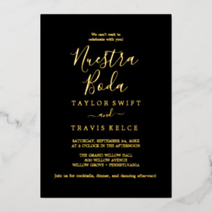 Minimal Leaf Gold Foil Black Spanish "Nuestra Boda