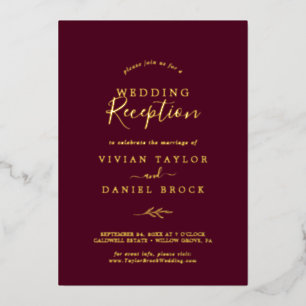 Minimal Leaf Gold Foil Burgundy Wedding Reception