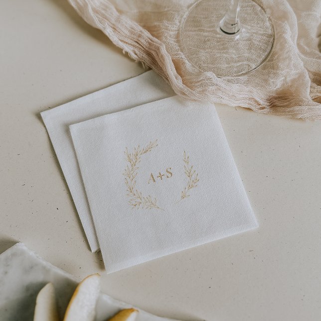 Minimal Leaf Gold Foil Monogram Wedding Napkins (Minimal Leaf Gold Foil Monogram Wedding Foil Napkins)