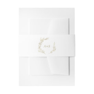 Minimal Leaf   Gold Monogram Wedding Invitation Belly Band