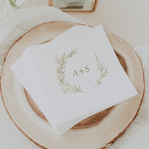 Minimal Leaf   Gold Monogram Wedding Napkin