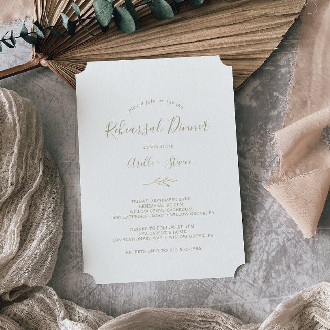Minimal Leaf | Gold Rehearsal Dinner Invitation (Creator Uploaded)