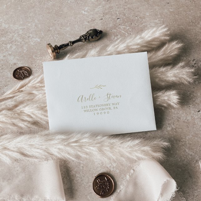 Minimal Leaf | Gold Self-Addressed RSVP Envelope (Creator Uploaded)