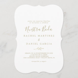 Minimal Leaf   Gold Spanish Nuestra Boda Invitation