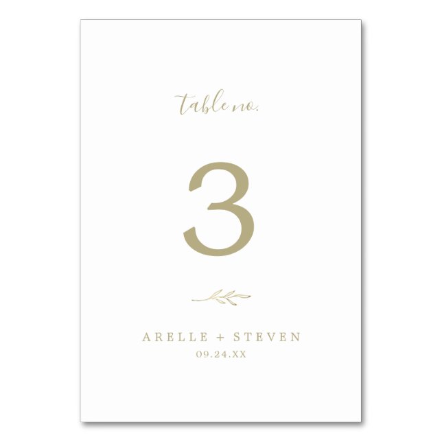 Minimal Leaf | Gold Table Number (Front)