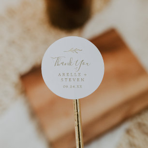 Minimal Leaf Gold Thank You Favour Sticker