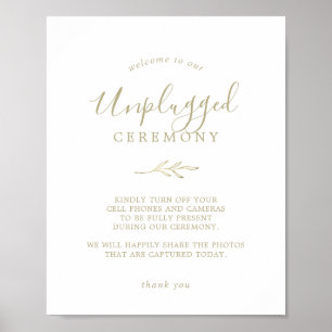 Minimal Leaf Gold Unplugged Ceremony Sign