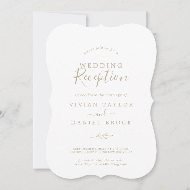 Minimal Leaf | Gold Wedding Reception Invitation (Front)