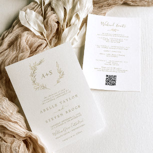 Minimal Leaf   Gold Weekend Events Wedding Invitation