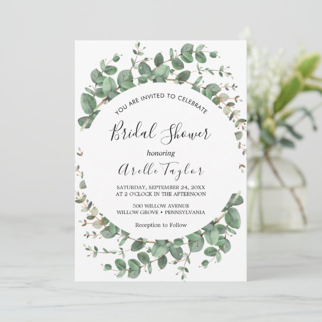 Minimal Leaf | Green Flower Bridal Shower  Invitation (Standing Front)