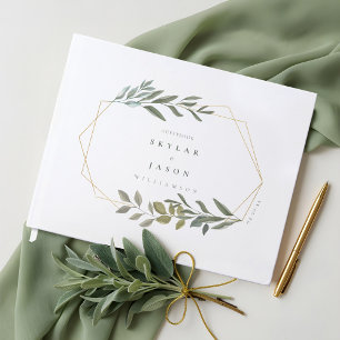 Minimal Leaf Greenery & Gold Geometric Terrarium Guest Book