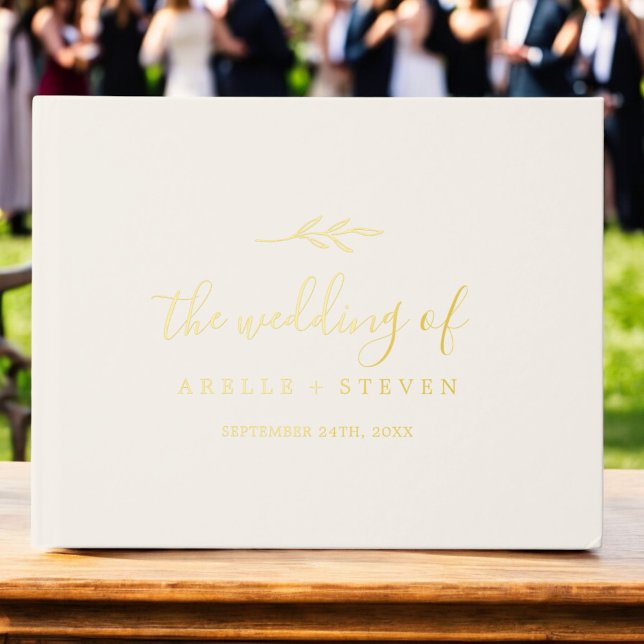 Minimal Leaf Ivory Gold Foil Monogram Back Wedding Guest Book (Minimal Leaf Ivory Gold Foil Monogram Back Wedding Foil Guest Book)