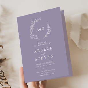 Minimal Leaf   Lavender Folded Wedding Program Programme