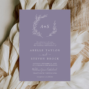 Minimal Leaf   Lavender Formal Monogram Wedding Invitation