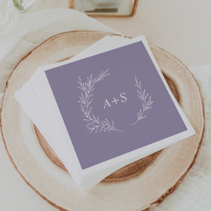 Minimal Leaf   Lavender Monogram Wedding Napkins