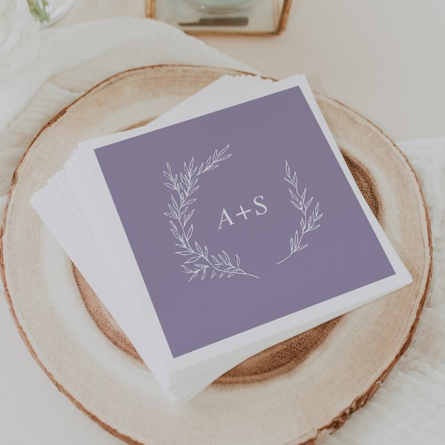 Minimal Leaf | Lavender Monogram Wedding Napkins (Creator Uploaded)