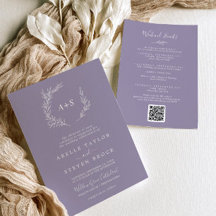 Minimal Leaf   Lavender Weekend Events Wedding Invitation