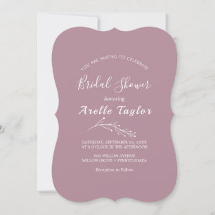 Minimal Leaf Mauve Bridal Shower Invitation