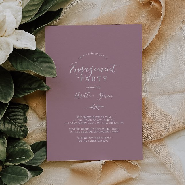 Minimal Leaf | Mauve Engagement Party Invitation (Creator Uploaded)