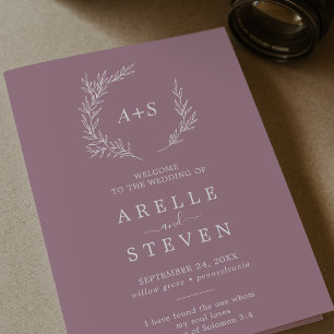 Minimal Leaf Mauve Folded Wedding Program Programme