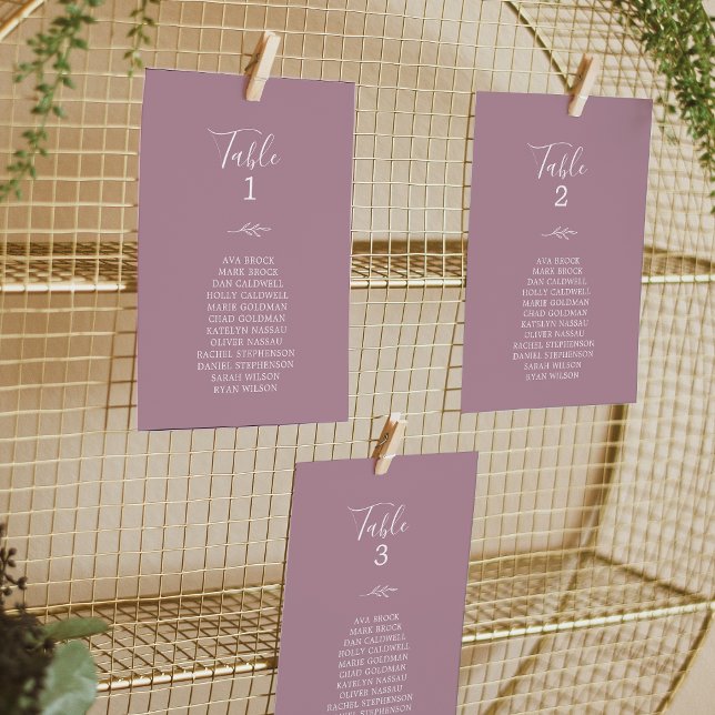 Minimal Leaf Mauve Hanging Seating Chart Card (Creator Uploaded)