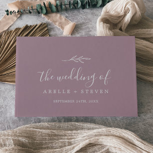 Minimal Leaf   Mauve Monogram Back Wedding Guest Book