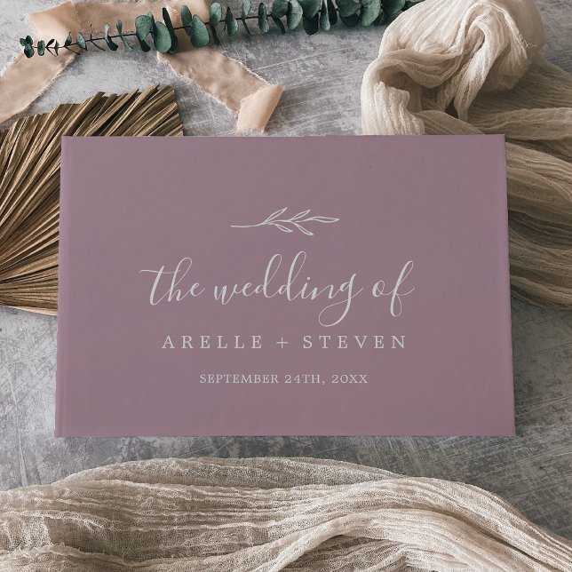 Minimal Leaf | Mauve Monogram Back Wedding Guest Book (Creator Uploaded)