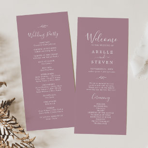 Minimal Leaf Mauve Wedding Program Programme