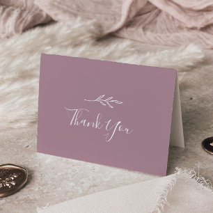 Minimal Leaf   Mauve Wedding Thank You Card