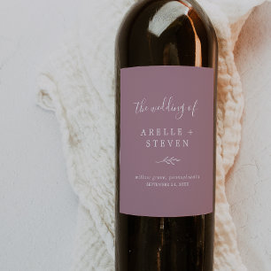 Minimal Leaf Mauve Wedding Wine Label