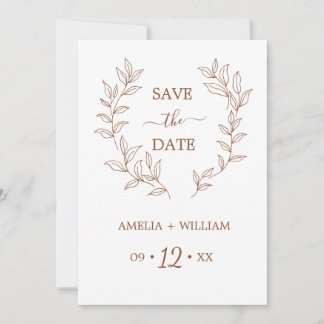 Minimal Leaf Monogram Save the Date Wedding 