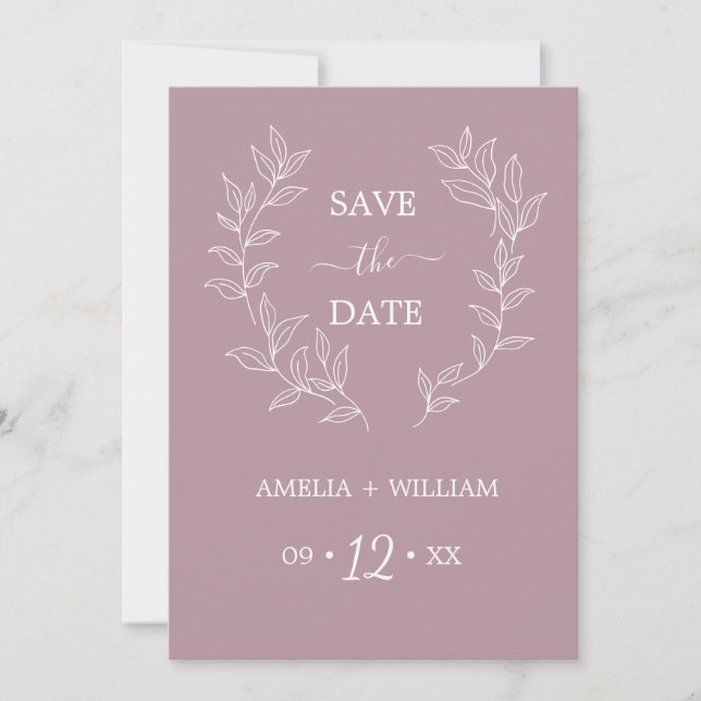 Minimal Leaf Monogram Save the Date Wedding  (Front)