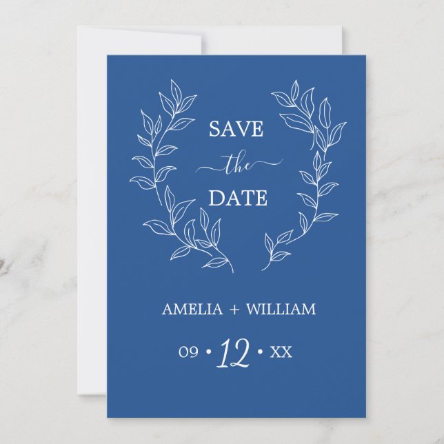 Minimal Leaf Monogram Save the Date Wedding  (Front)