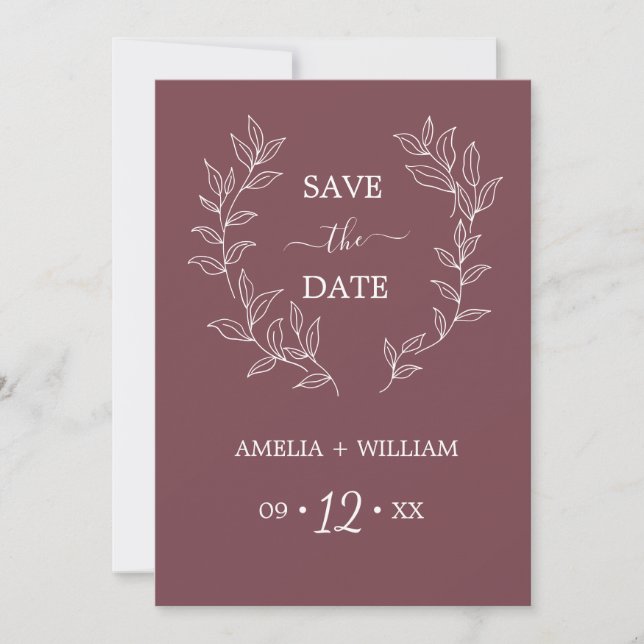 Minimal Leaf Monogram Save the Date Wedding  (Front)
