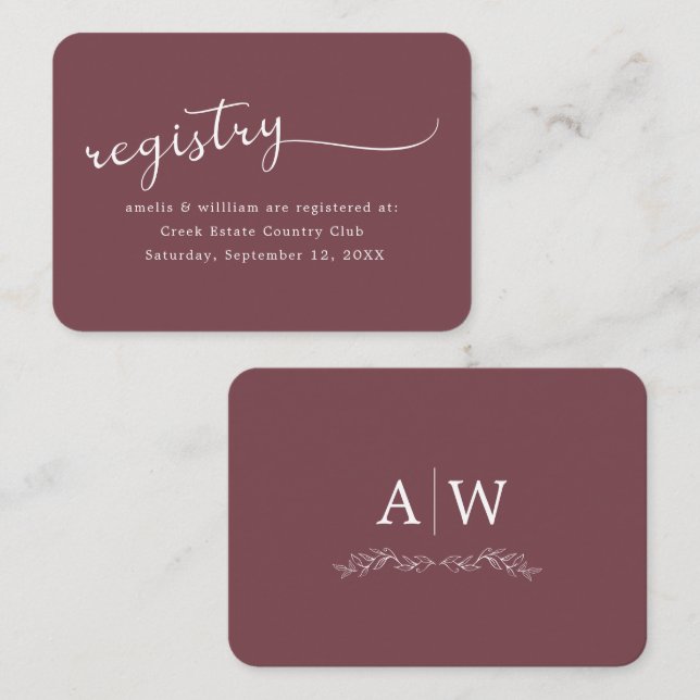 Minimal Leaf Monogram Wedding Enclosure Card (Front/Back)