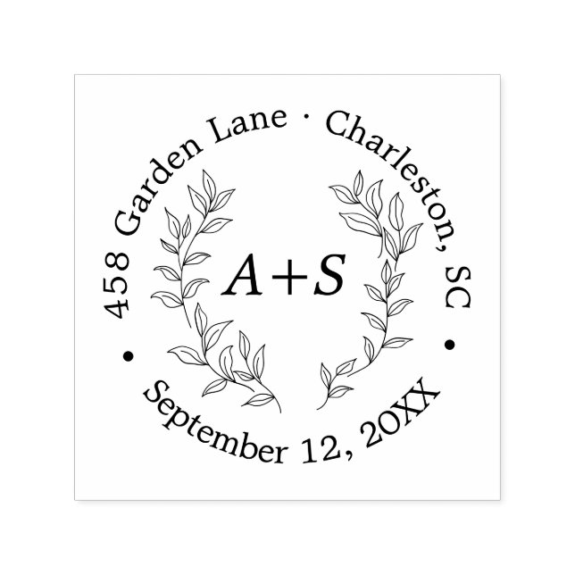 Minimal Leaf Monogram Wedding Self-Inking Stamp (Design)