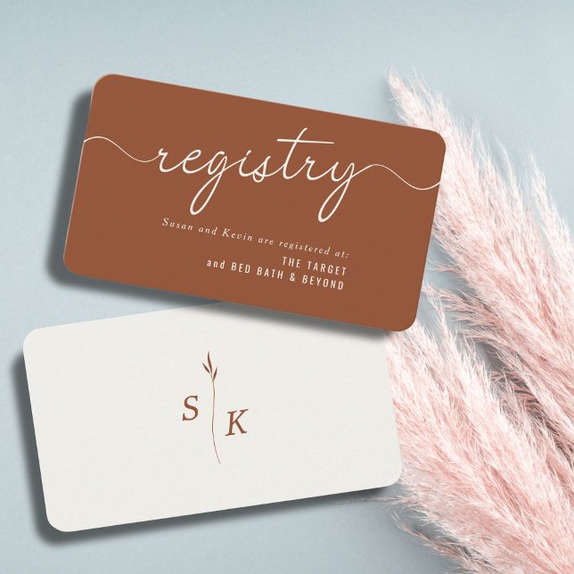 Minimal Leaf Monogram Wedding Shower Gift Registry Enclosure Card (Creator Uploaded)