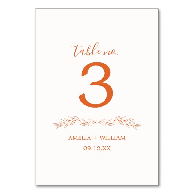Minimal Leaf Monogram Wedding Table Number Card (Back)