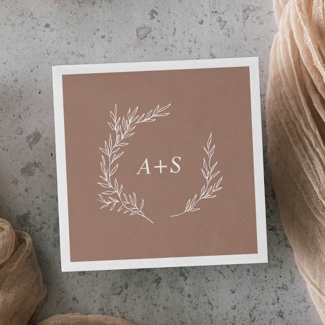 Minimal Leaf | Neutral Monogram Wedding Napkins (Creator Uploaded)